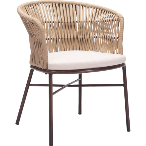 Freycinet Outdoor Dining Chair in Natural Fabric Weave, Grey Fabric & Brown Steel (Set of 2)