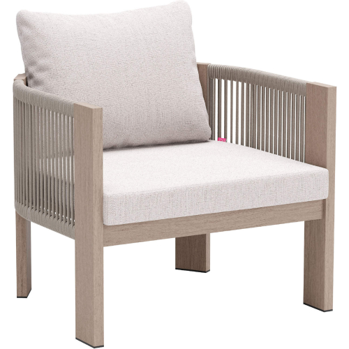 Rebel Outdoor Accent Chair in Faux Wood Aluminum & Beige Fabric