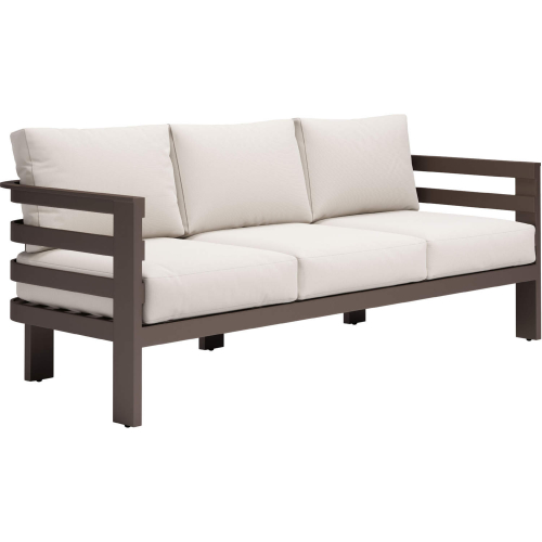 Bal Harbor Outdoor Sofa in Brown Aluminum & Off White Fabric