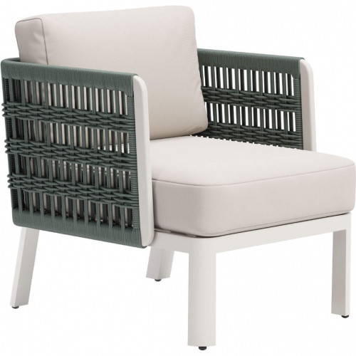 Bridgehampton Outdoor Accent Arm Chair in Off White Fabric & Green Fabric Weave