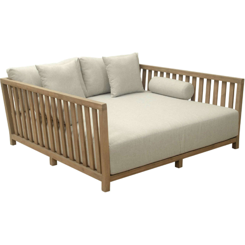 Teras Outdoor Daybed in Gray Fabric & Natural Finish Wood