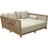 Teras Outdoor Daybed in Gray Fabric & Natural Finish Wood