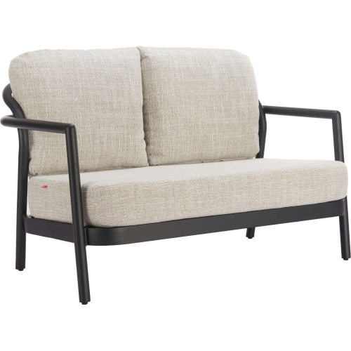 Rein Outdoor Loveseat in Beige Fabric & Black Aluminum