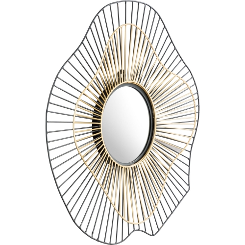 Comet Round Mirror in Black & Gold Steel