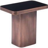 Marcos Side Table in Black Tinted Tempered Glass & Antique Bronze Steel